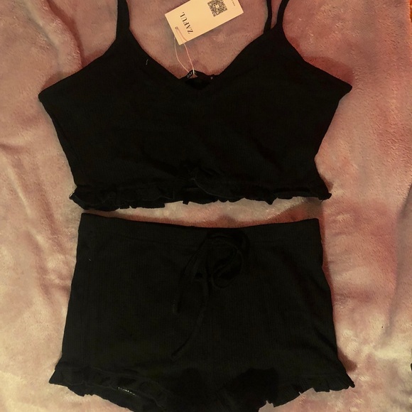 two piece black short set